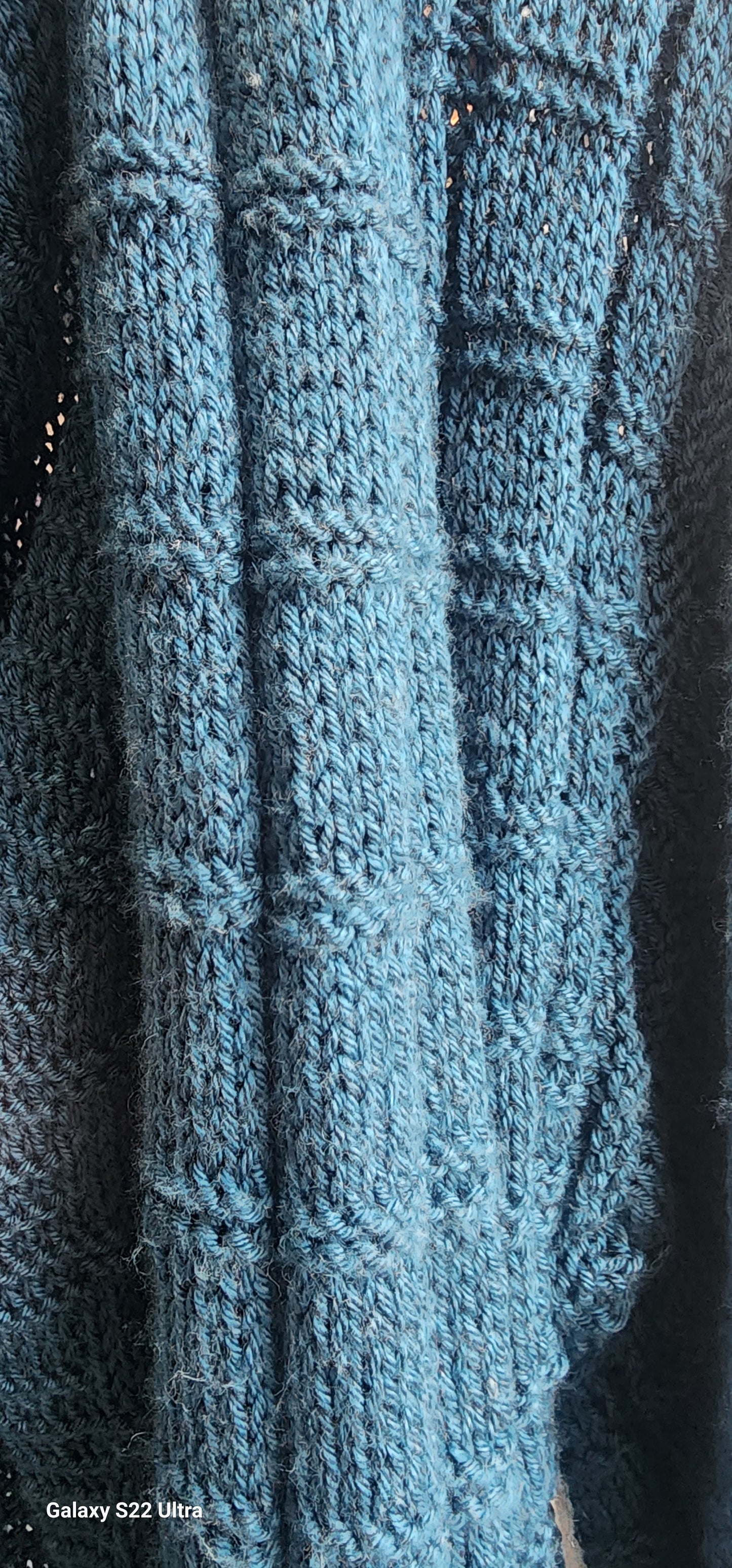 Sweater teal blue with scarf pom pom fringe