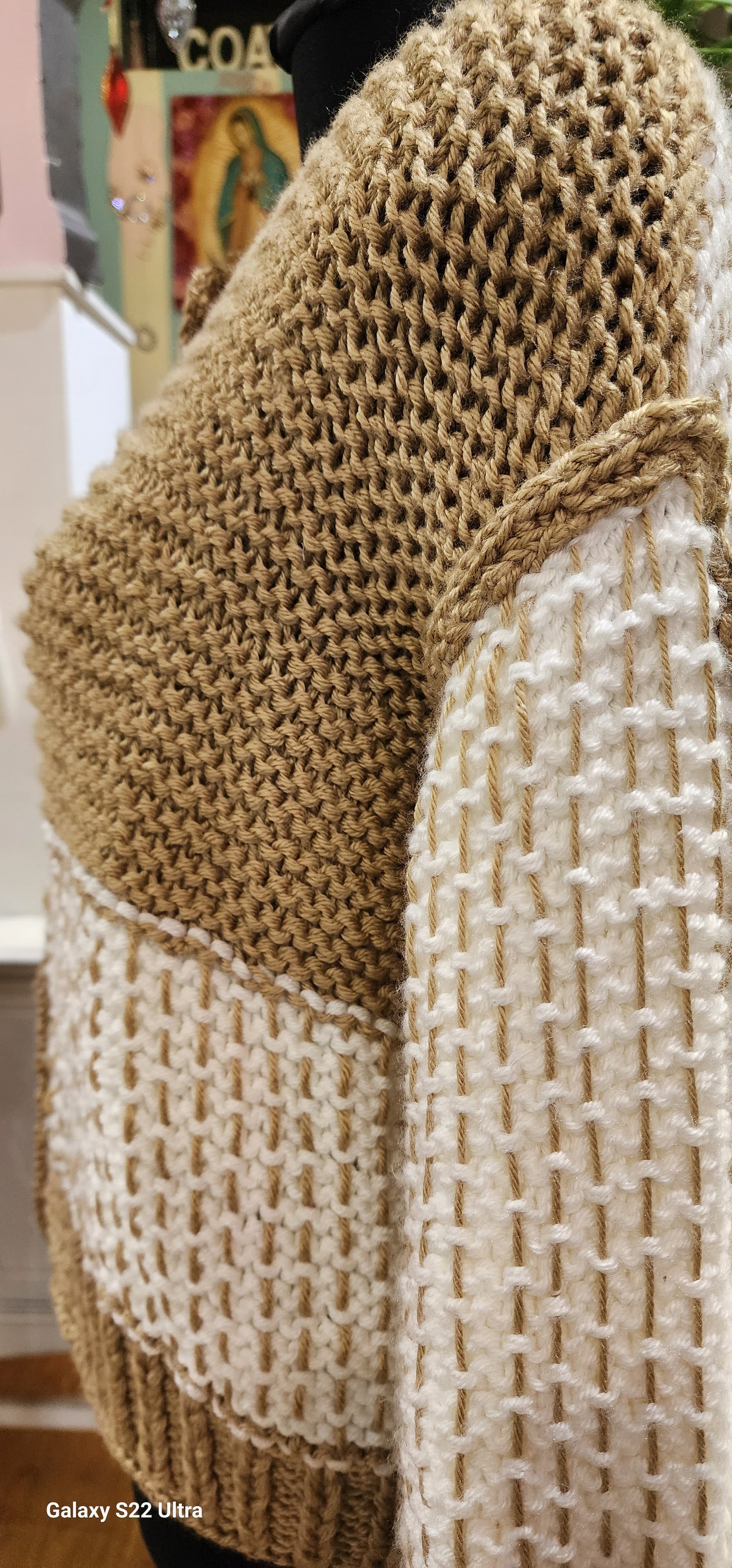 Sweater beige and cream with tassel