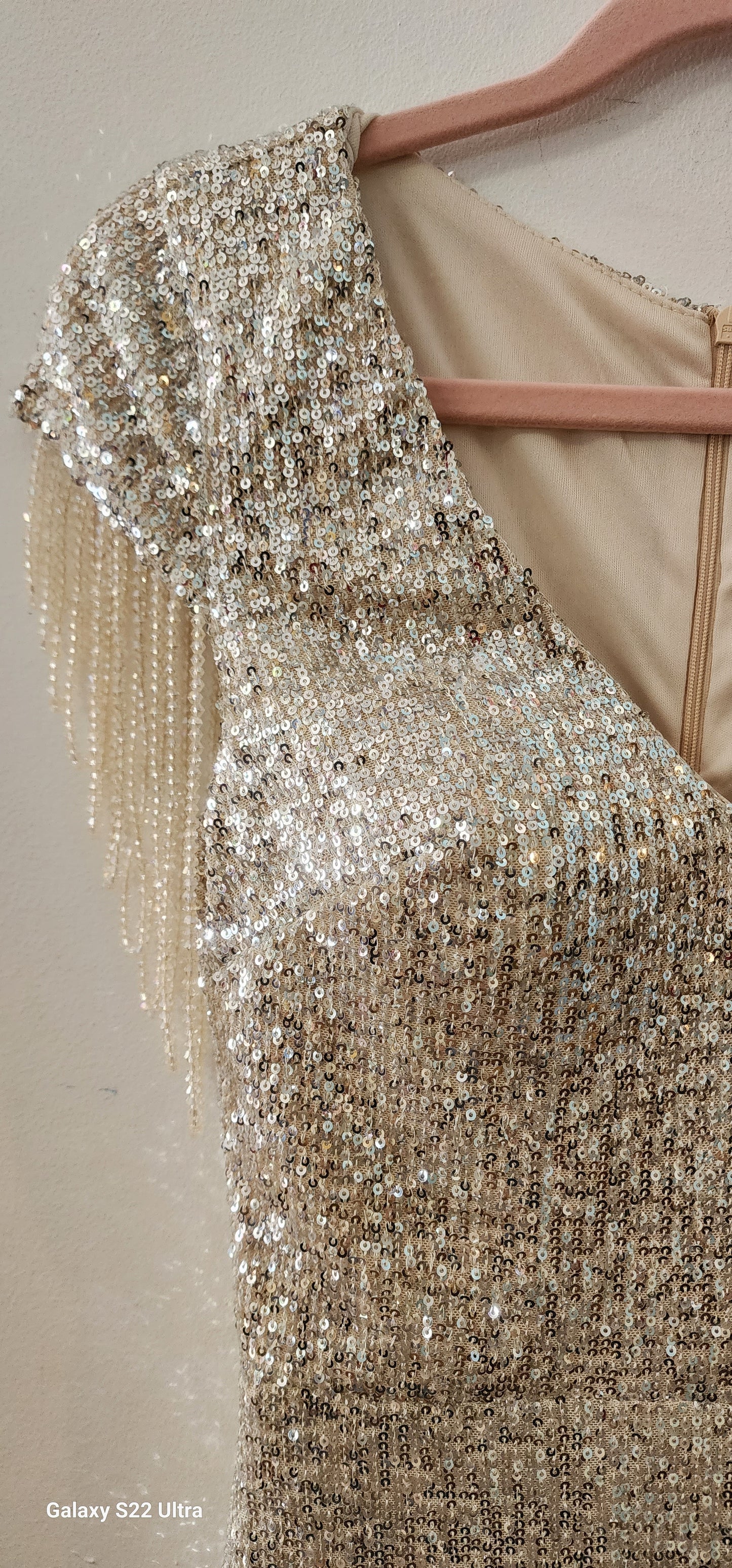 Evening Crystal gown with hanging crystal beading