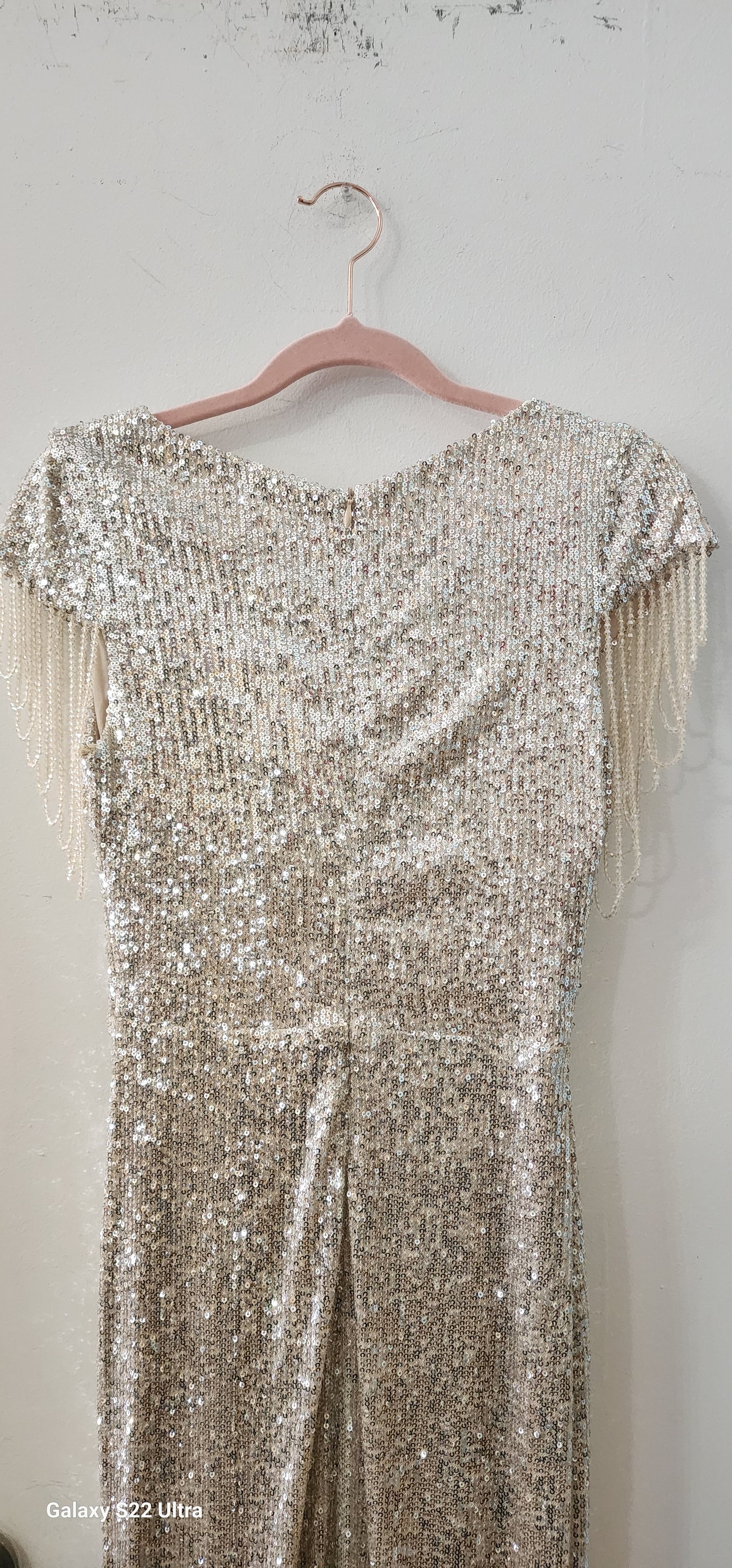Evening Crystal gown with hanging crystal beading