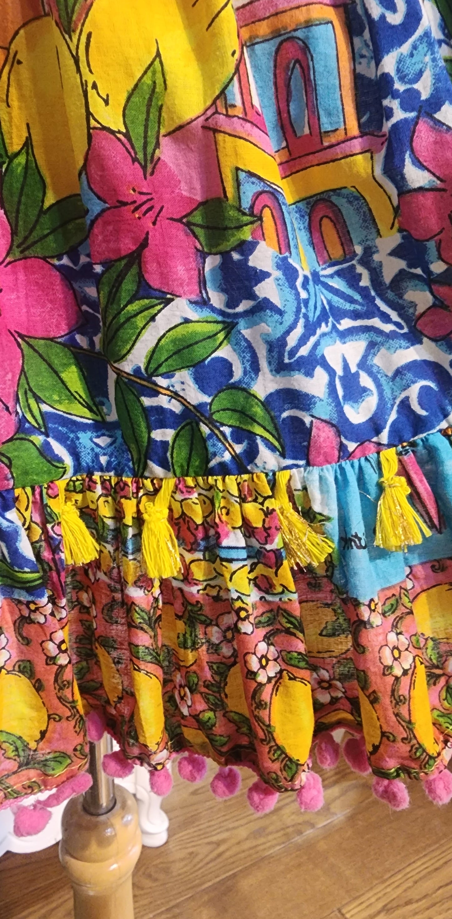 Amalfi Lemon flare dress aqua tassel