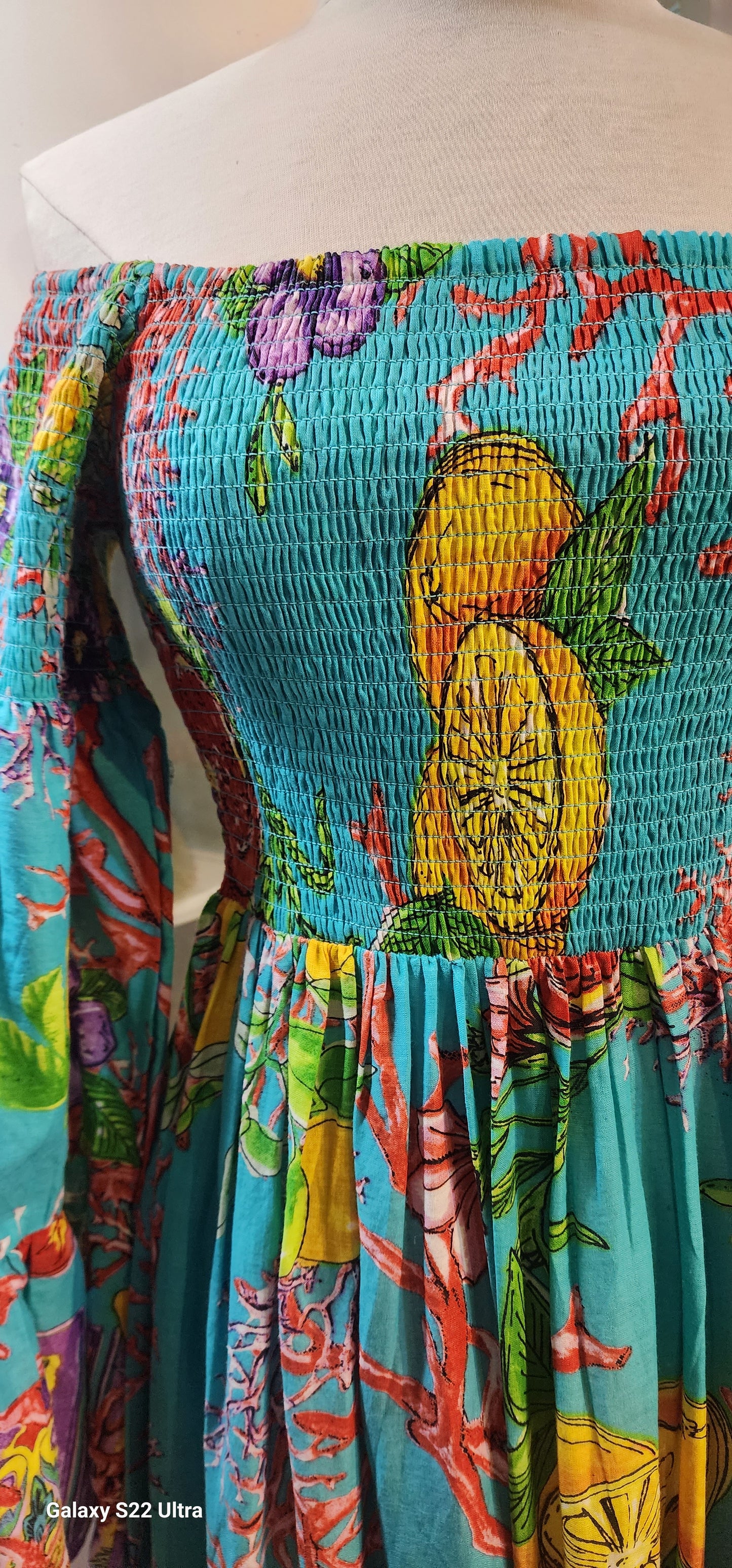 Amalfi Long maxi turquoise with lemons