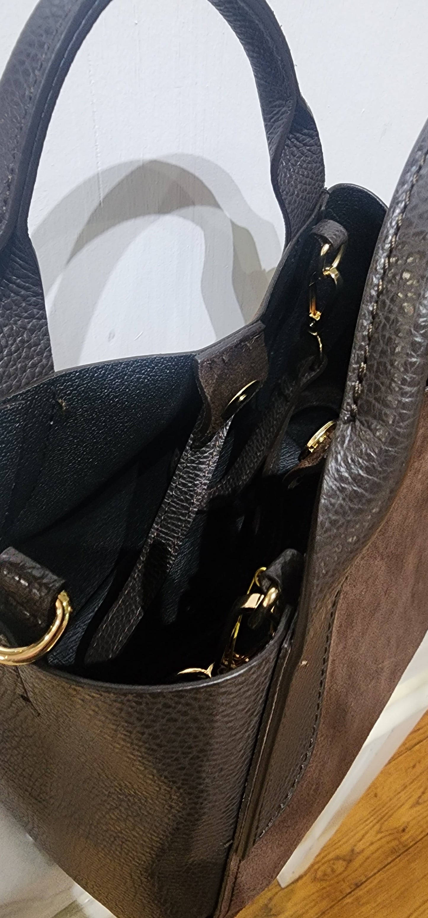 Bag Italian leather and suede convertible tote bag