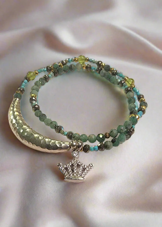 Jewelry Emeralds , peridot , turquoise, crown charm double eternity bracelet