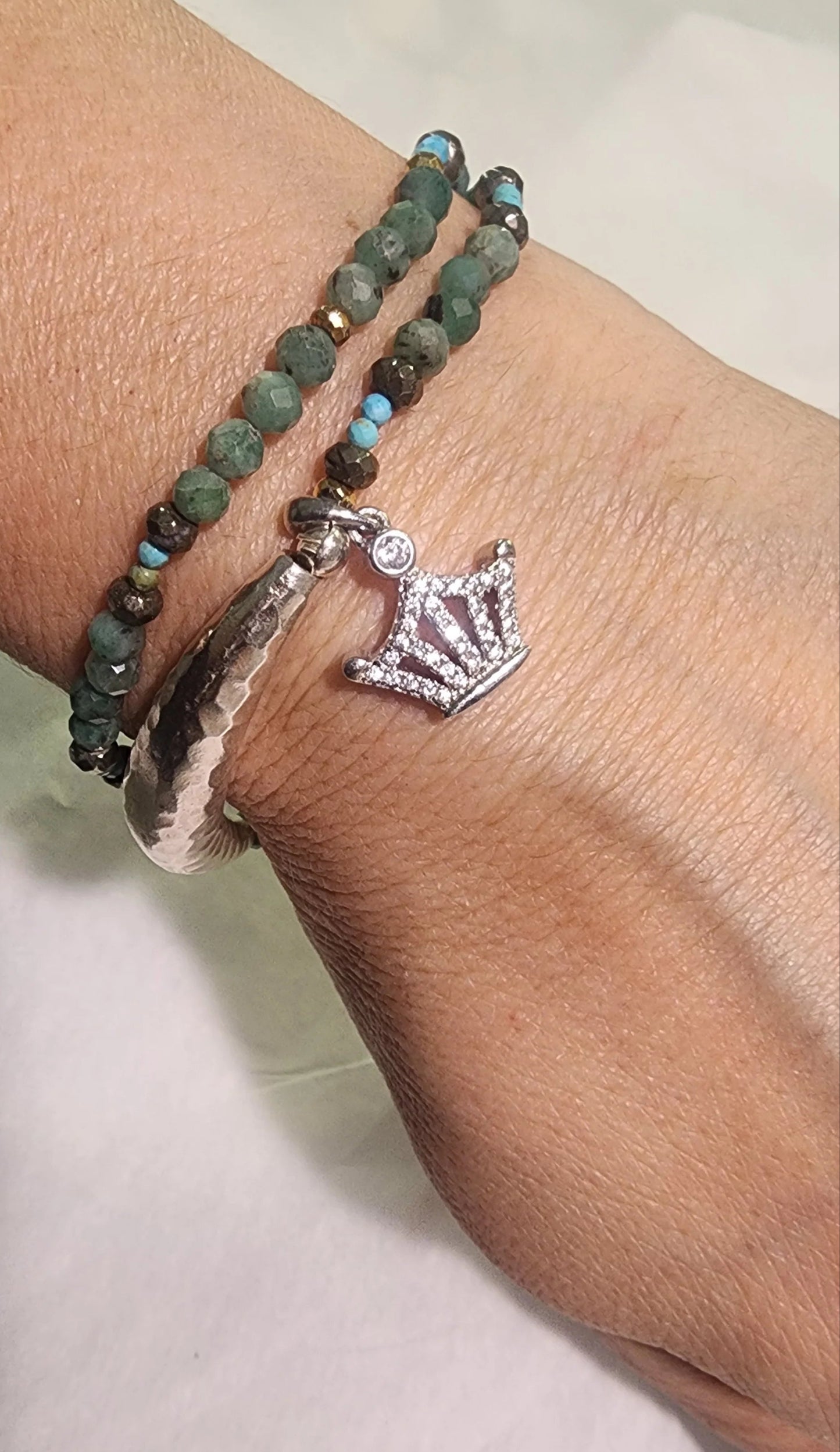 Jewelry Emeralds , peridot , turquoise, crown charm double eternity bracelet