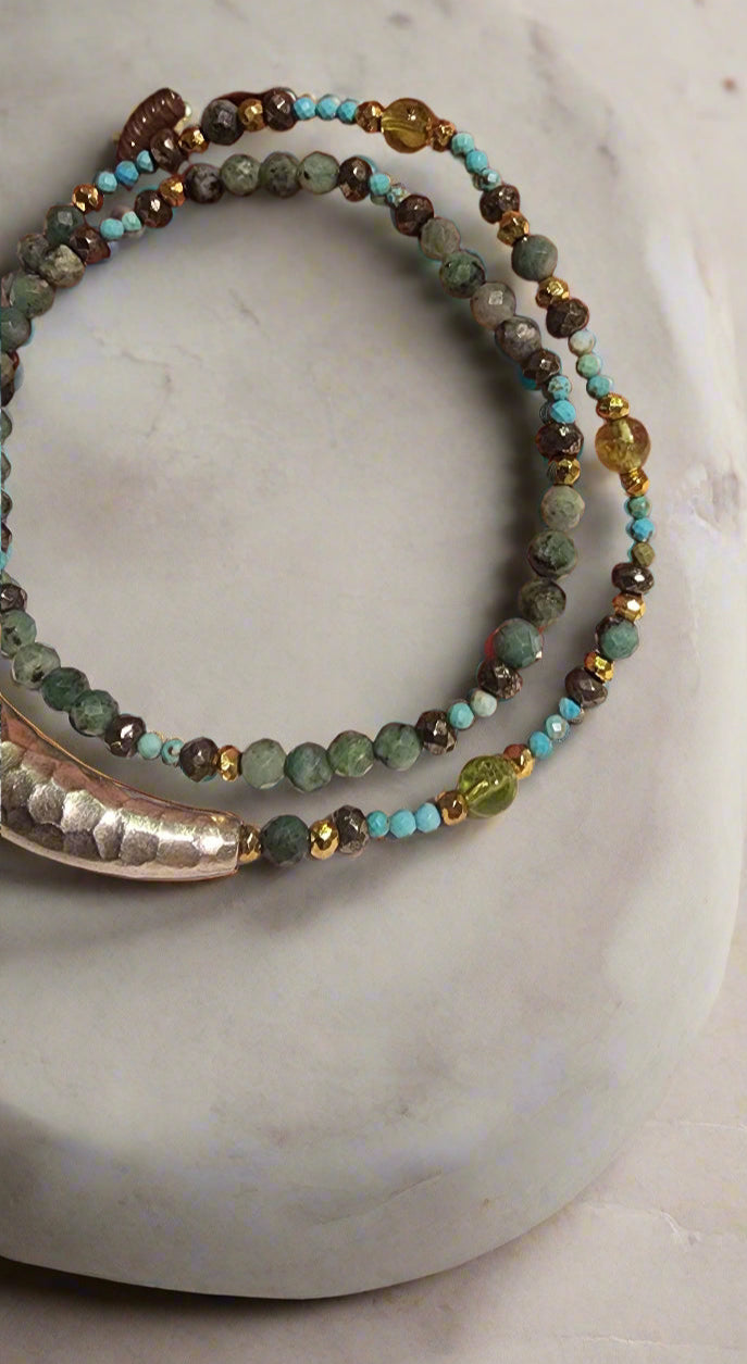 Jewelry Emeralds , peridot , turquoise, crown charm double eternity bracelet