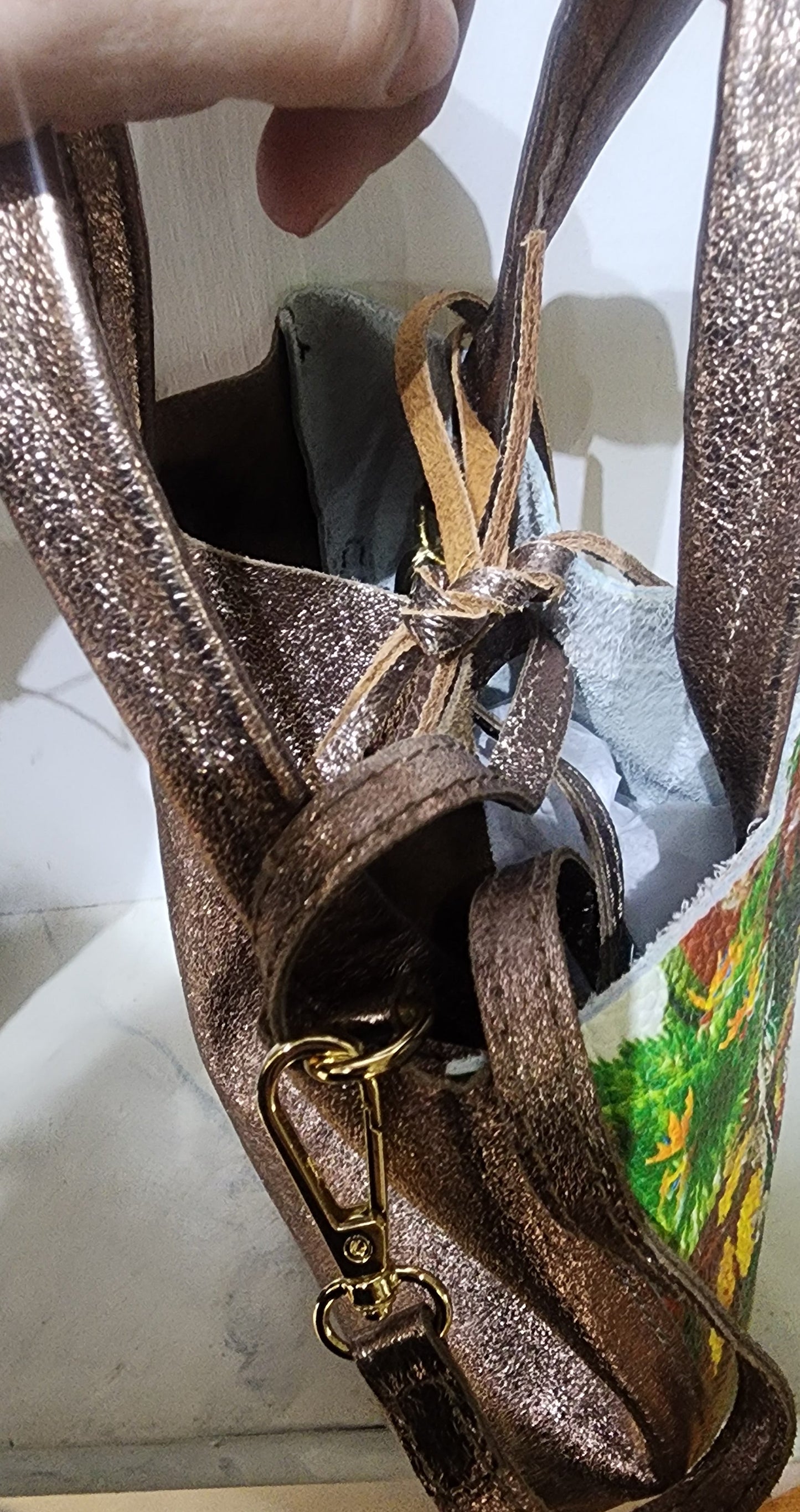 Bag metallic bronze Frieda Mini tote with crossbody