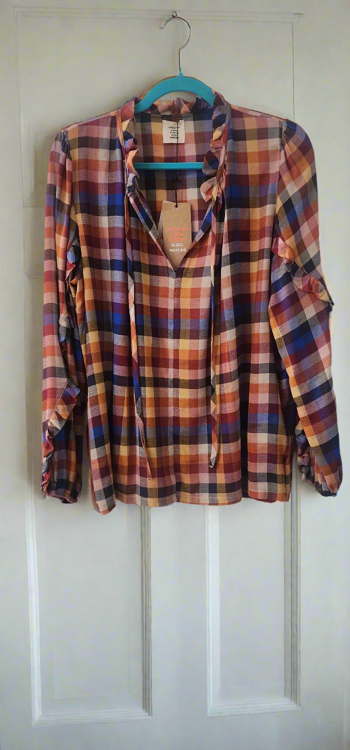 Barcelona Multi Colored Checkered Boho Blouse