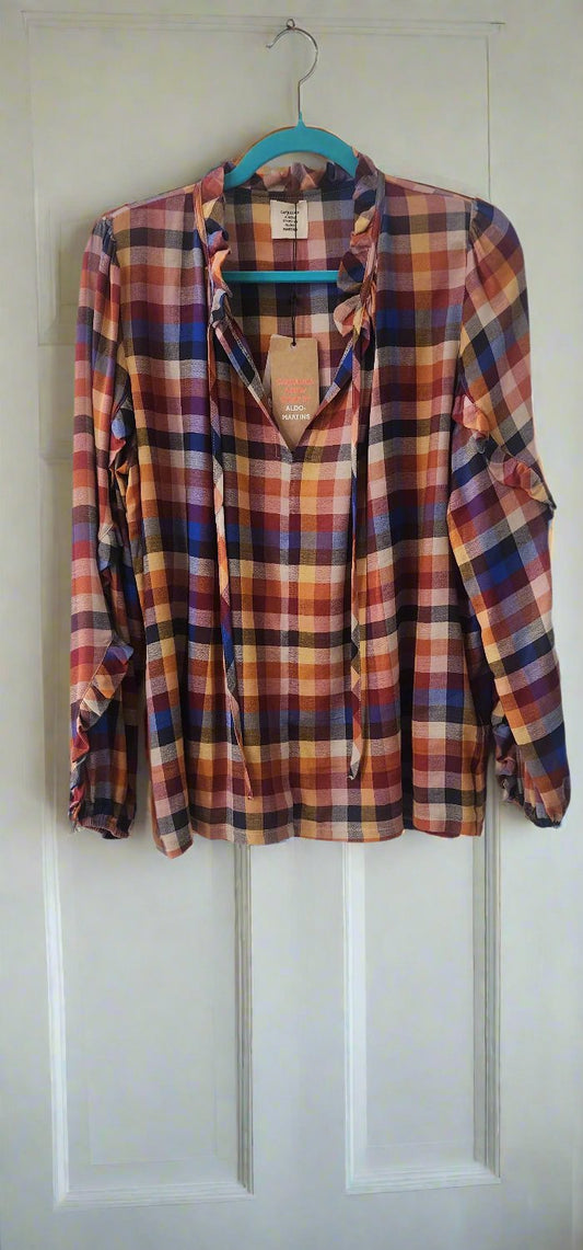 Barcelona Multi Colored Checkered Boho Blouse