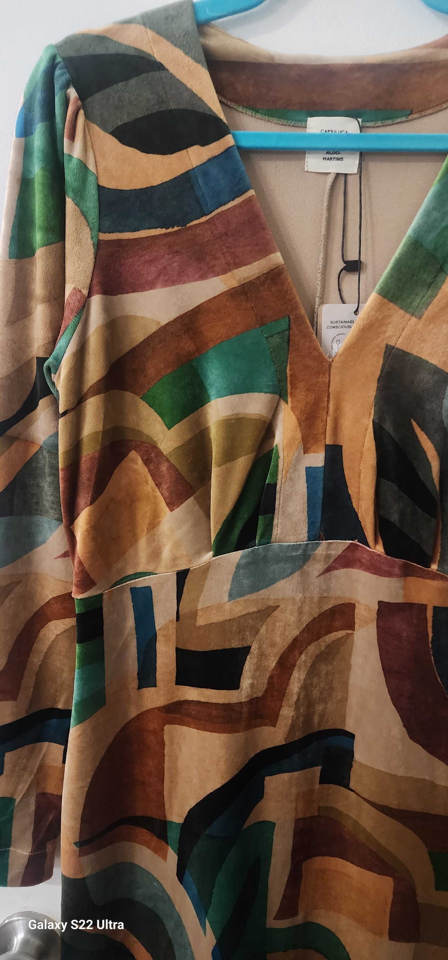 Barcelona Green , orange camel velvet dress