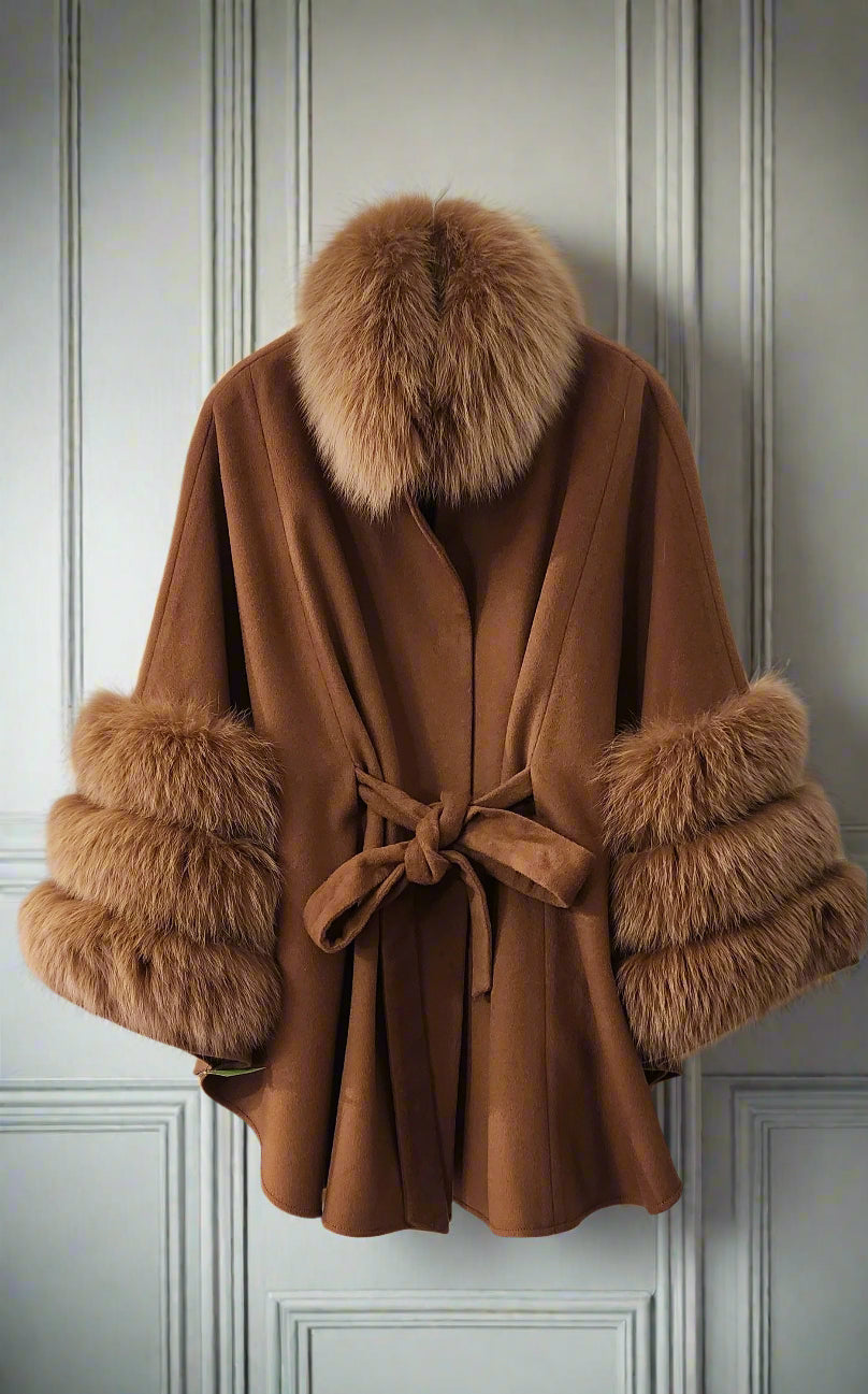Coat Camel colored beleted cape jacket