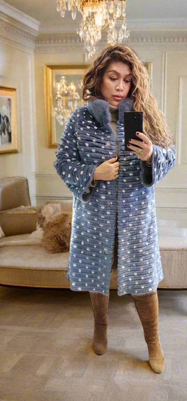 Coat Baby blue Mink coat white dots