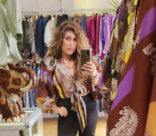 Ready boho brown blouse with ties