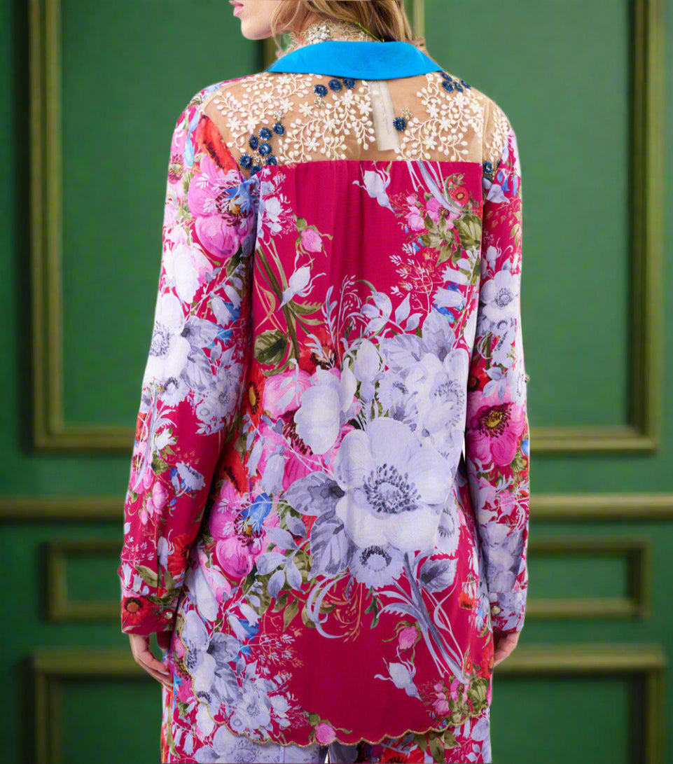 Boho Raspberry beaded shirt S25