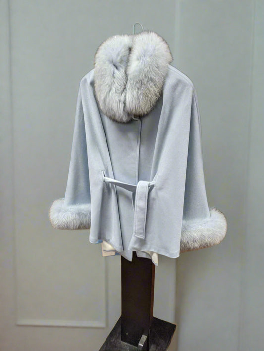 Coat Cashmere fox trimmed belted
