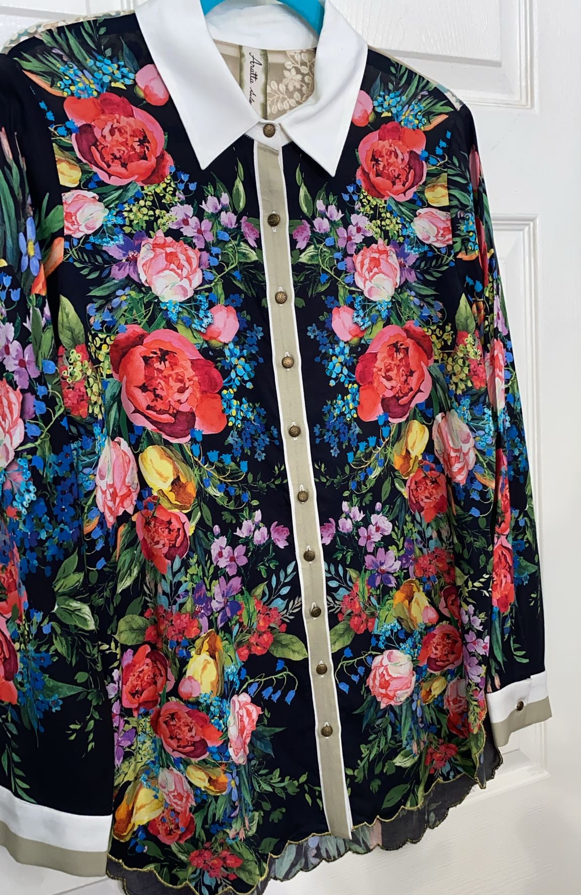 Boho black multi Floral shirt