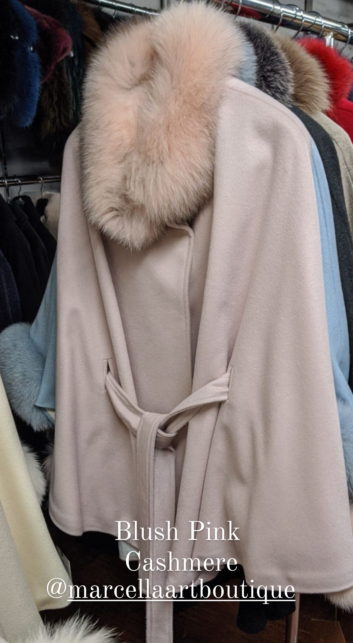 Coat Fox pink Cashmere belted cape jacket