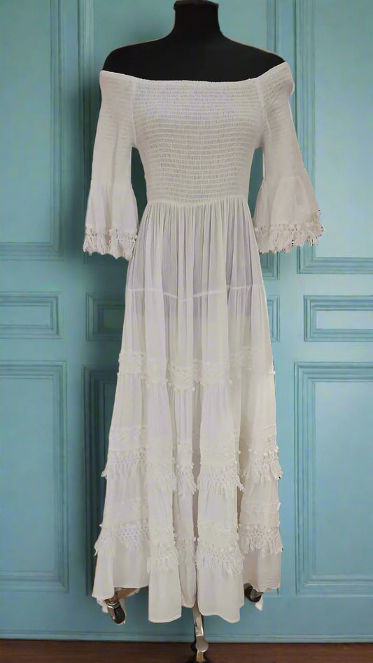 Amalfi Beautiful white tassel maxi dress