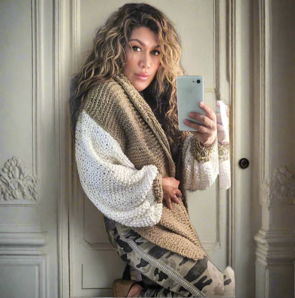 Sweater white sleeve beige cotton