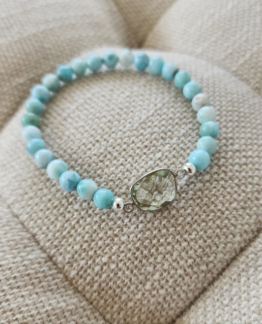 Jewelry Bracelet with Larimar and green Amethyst crystal