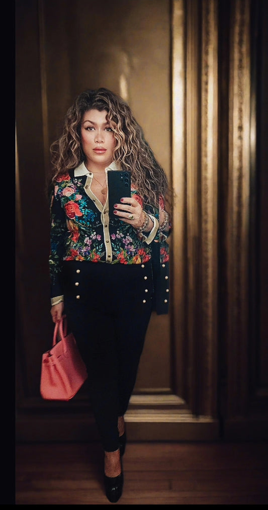 Boho black multi Floral shirt