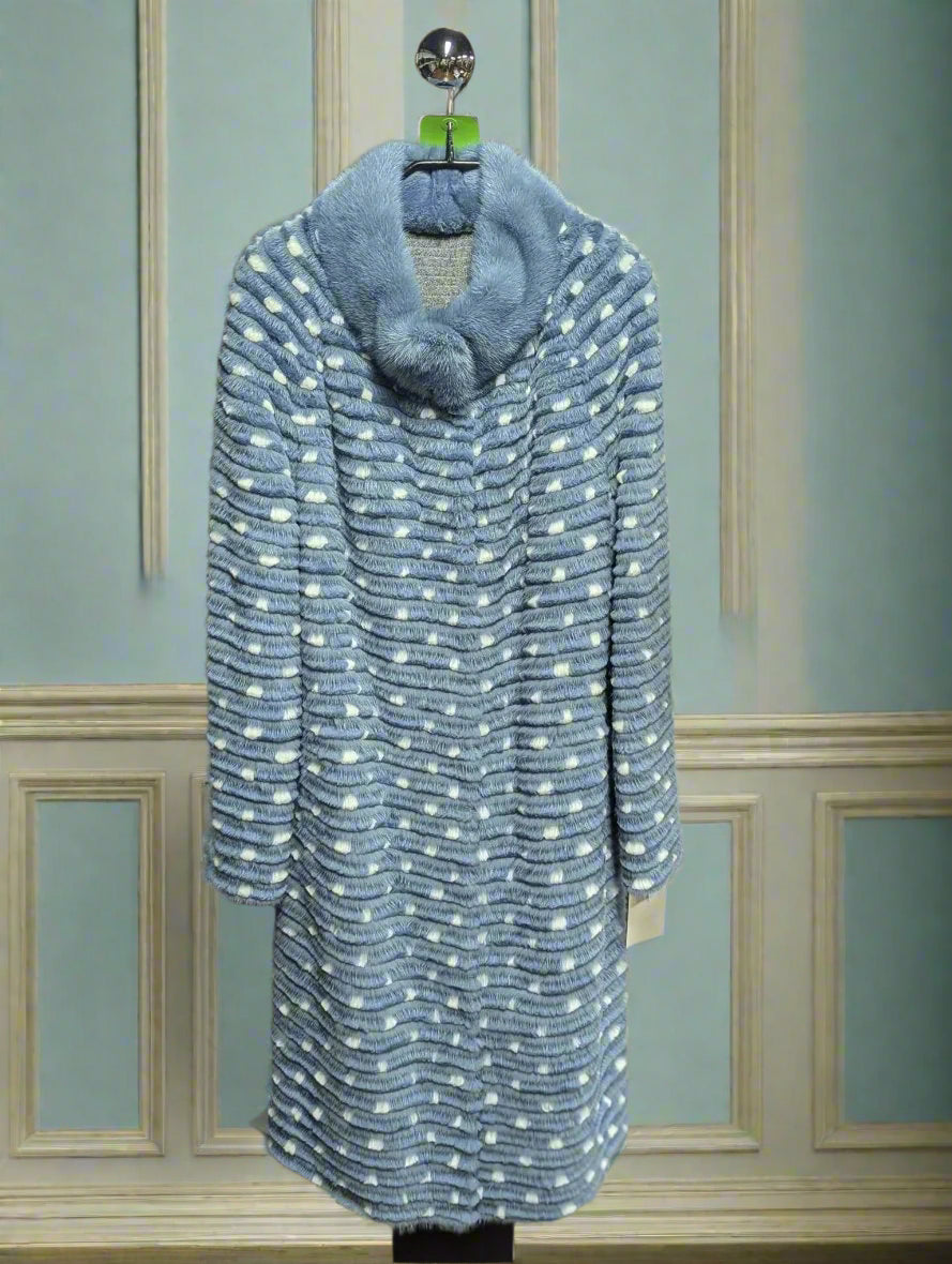 Coat Baby blue Mink coat white dots