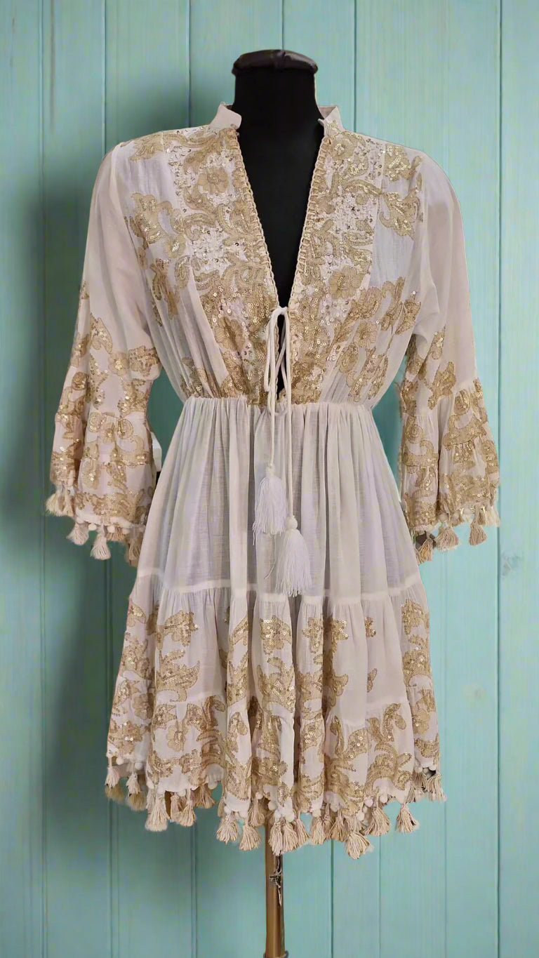 Amalfi antique gold embroidered boho dress