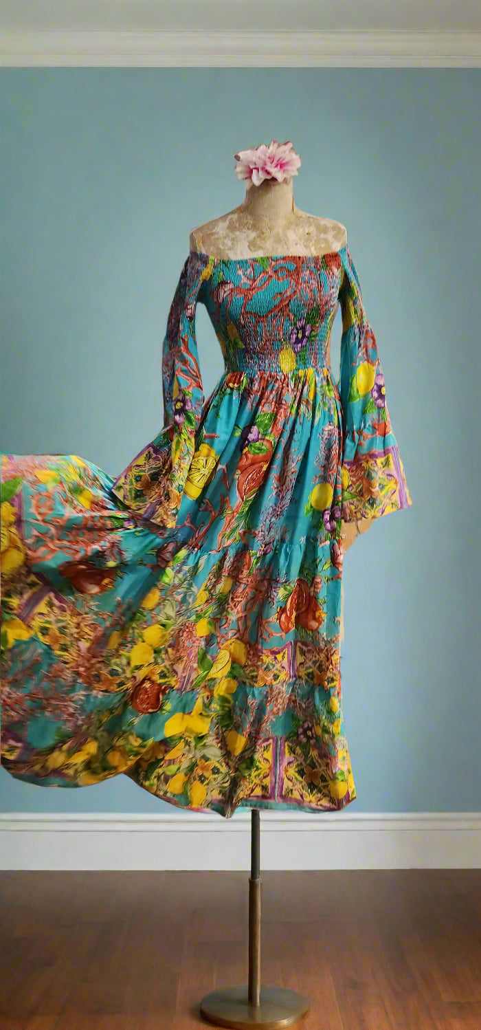 Amalfi Long maxi turquoise with lemons