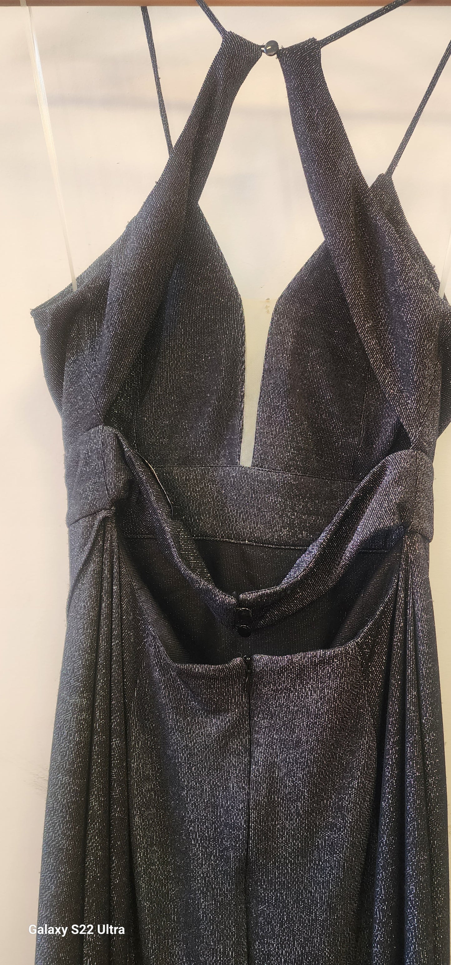 Evening Glittery Black gown with high slit