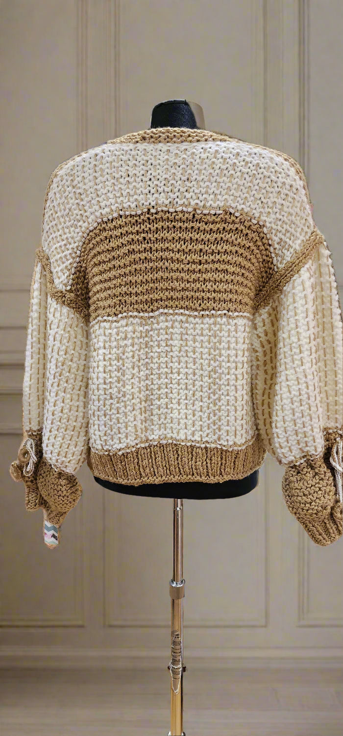 Sweater beige and cream with tassel