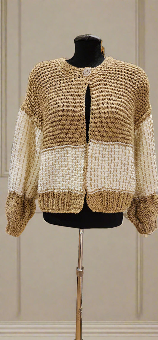 Sweater beige and cream with tassel