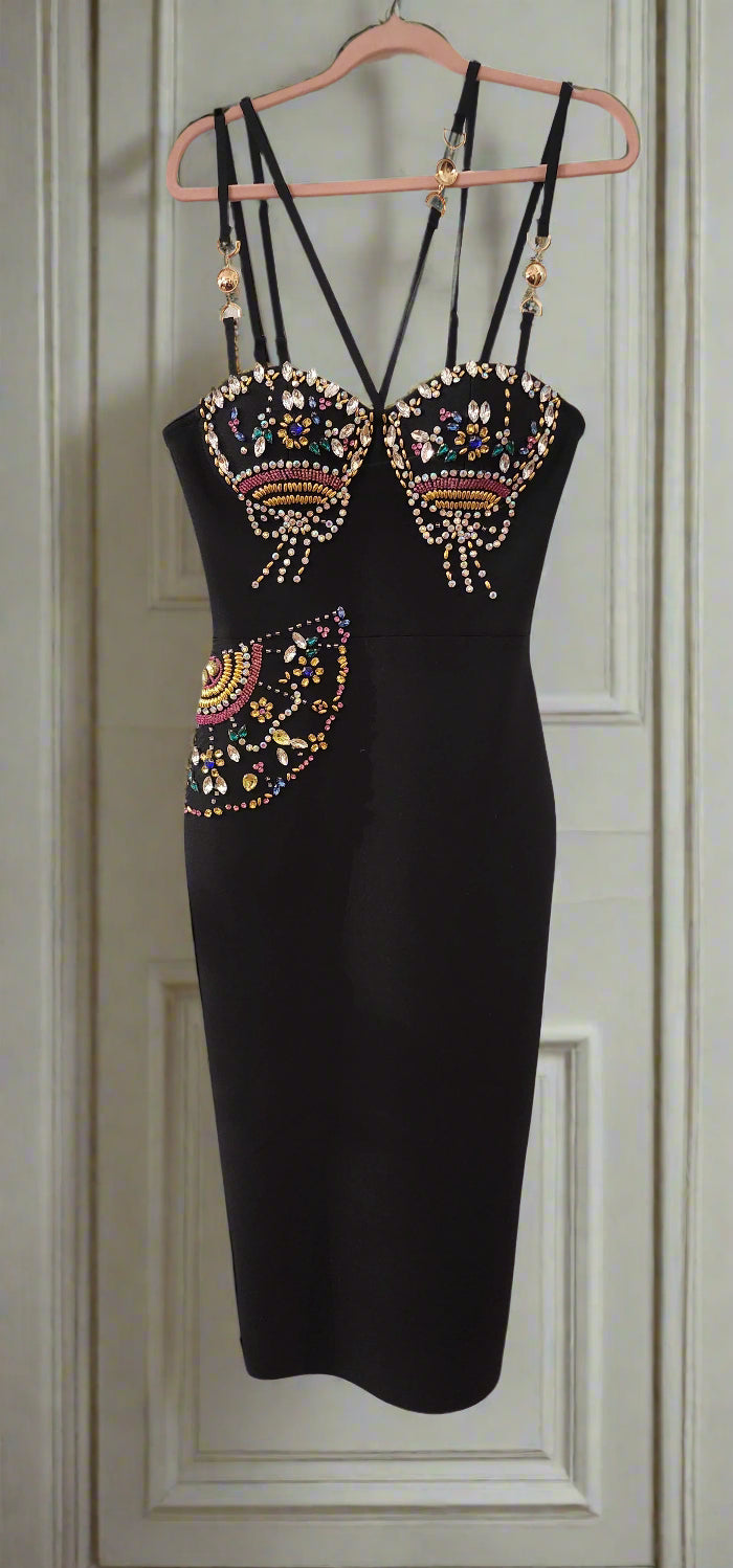 Dress Bustier rhinestone bandage midi length