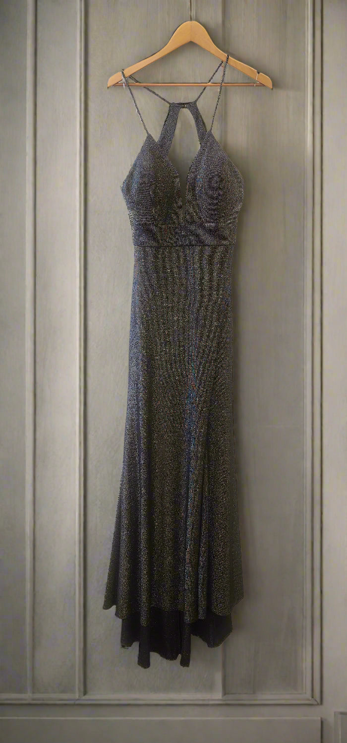 Evening Glittery Black gown with high slit