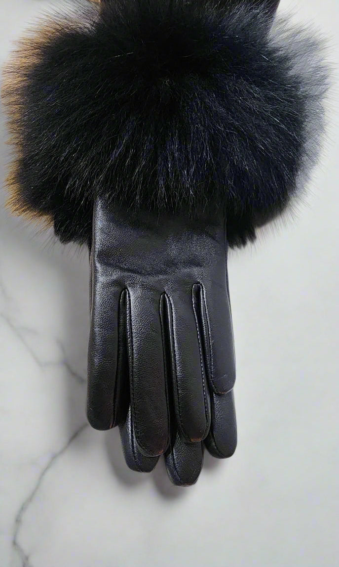Gloves Italian leather fox trim