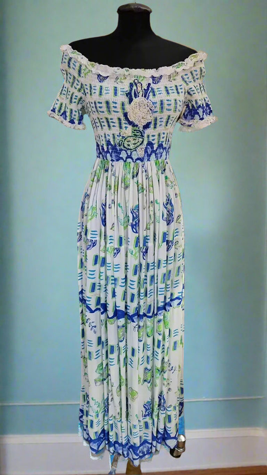Amalfi blue and white maxi
