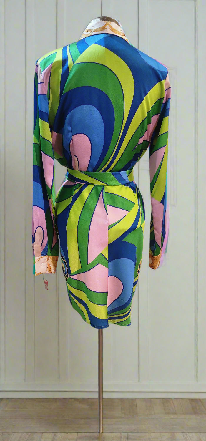 Dress Pink and blue patterned  shirt dress with tie