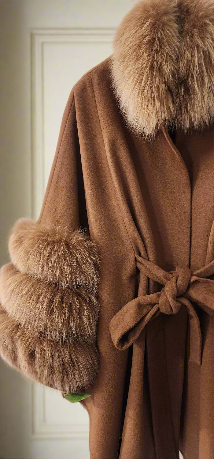 Coat Camel colored beleted cape jacket