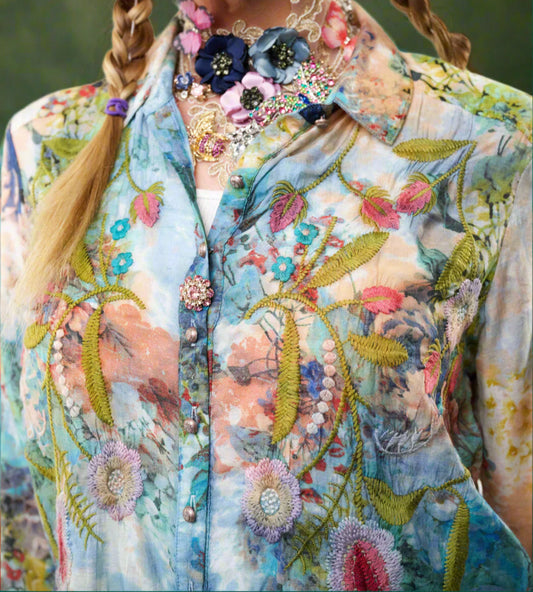 Boho Blu Embroidered Blouse S25