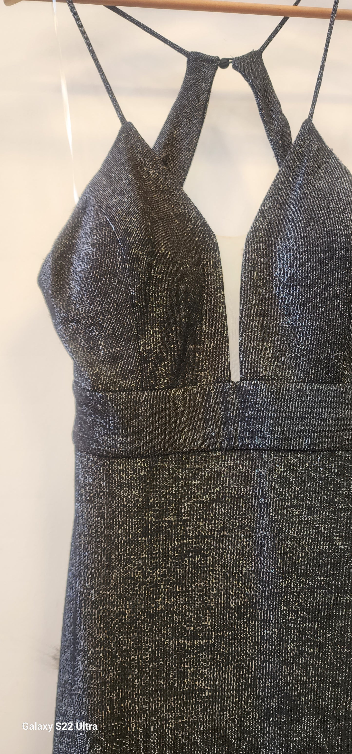 Evening Glittery Black gown with high slit