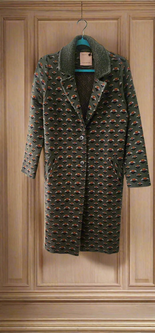 Barcelona Green mini fan print sweater coat