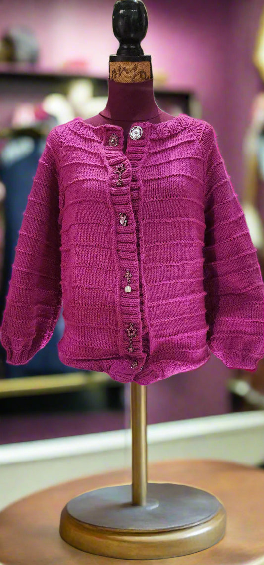 Sweater magenta with crystal buttons
