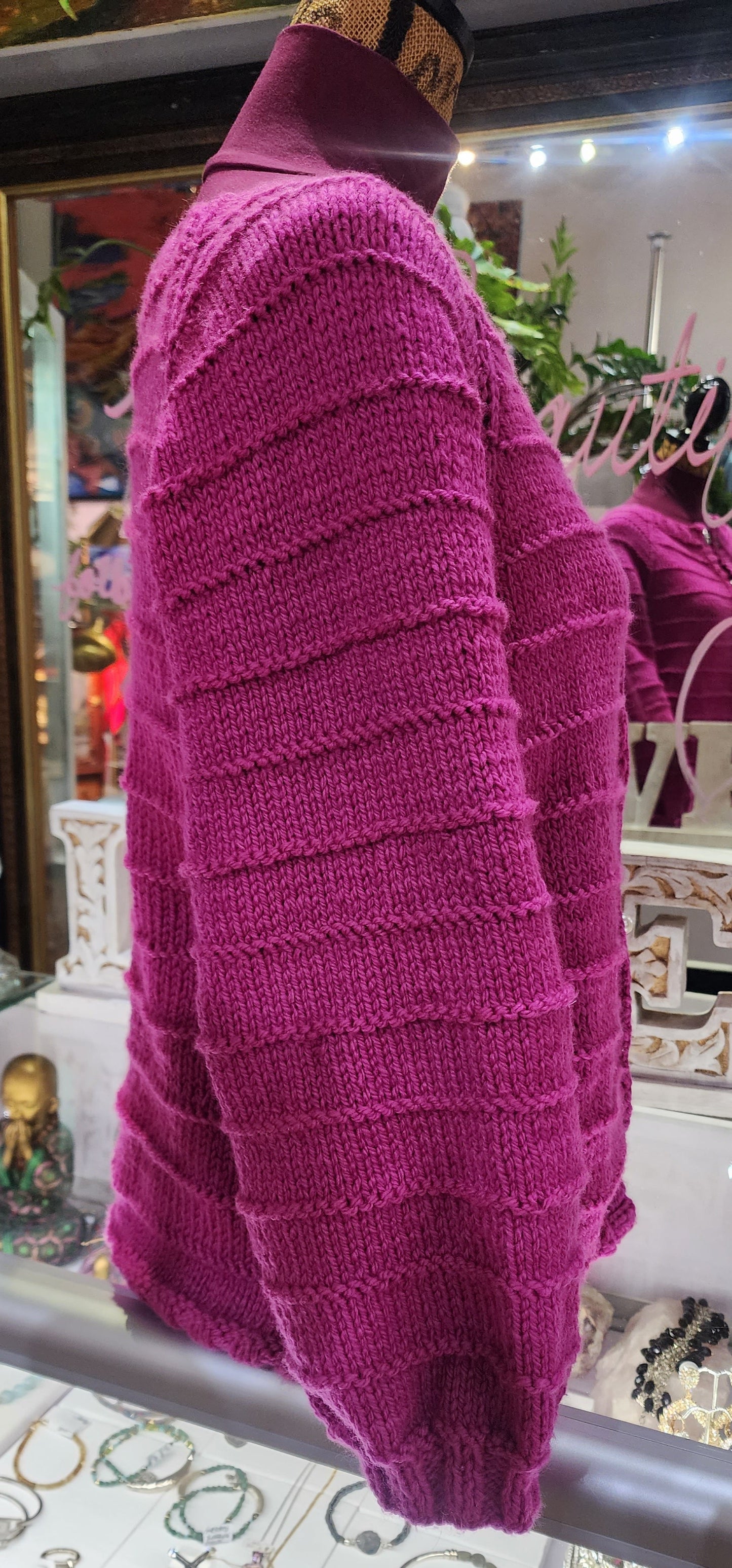 Sweater magenta with crystal buttons