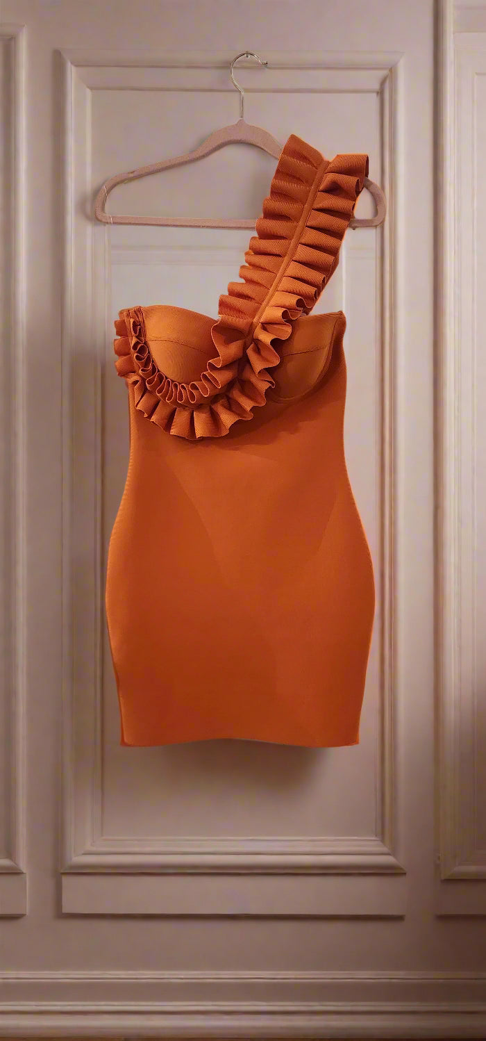 Dress Orange ruffle bodycon