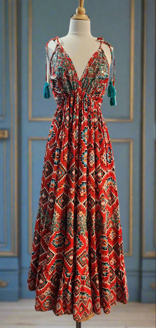 Amalfi red spaghetti strap maxi dress