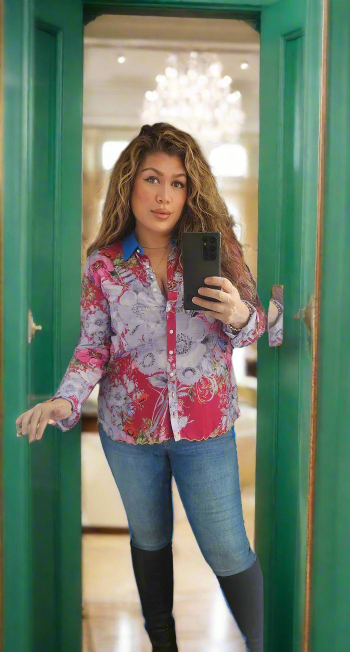 Boho Raspberry beaded shirt S25