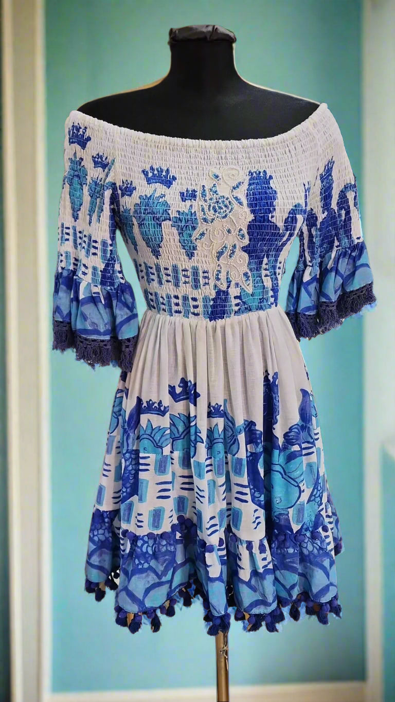 Amalfi Blue and white mermaids flare dress