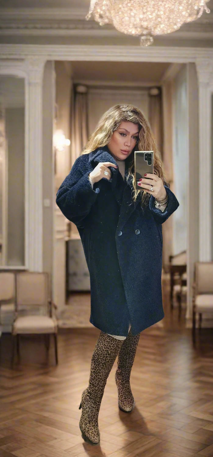 Coat iconic tuxedo wide collar alpaca