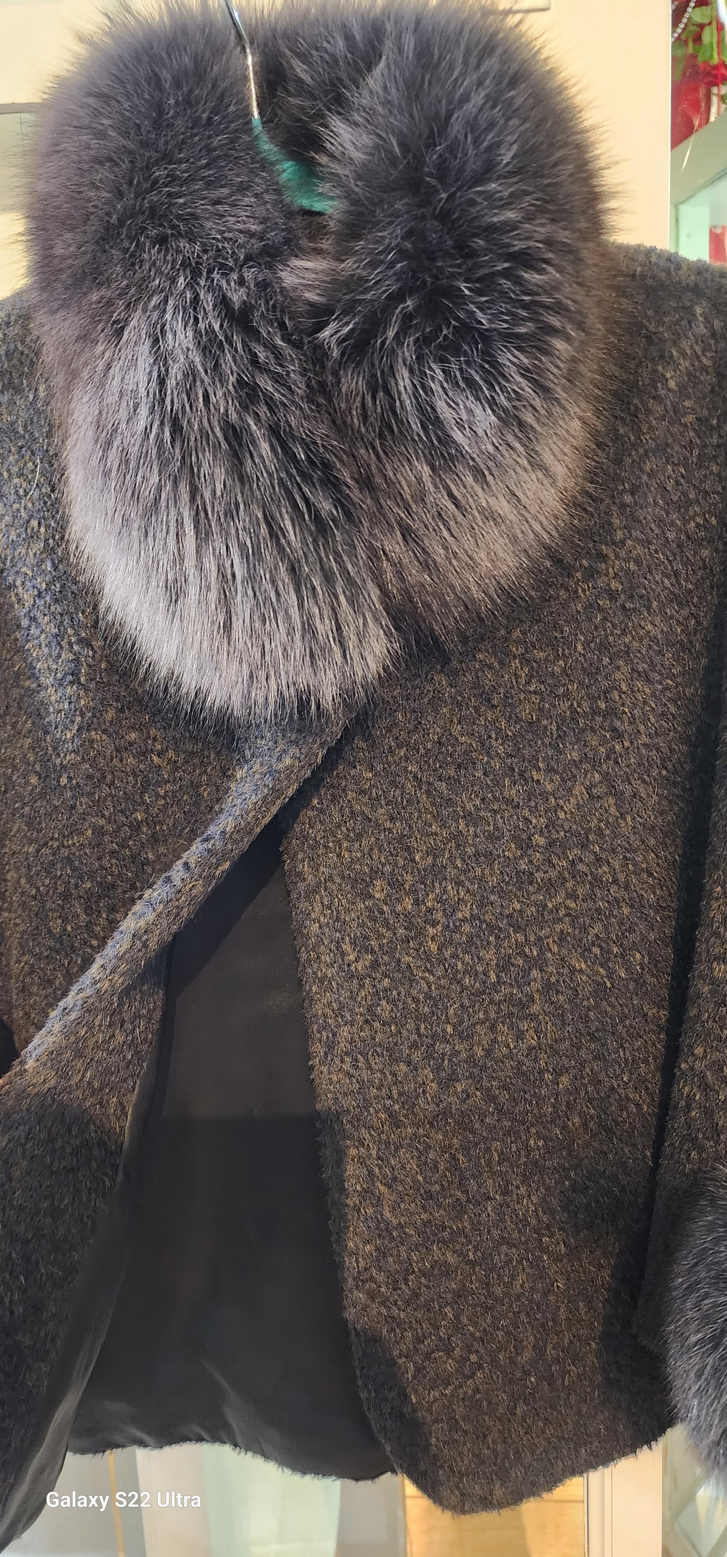 Coat Cape jacket short alpaca with fox