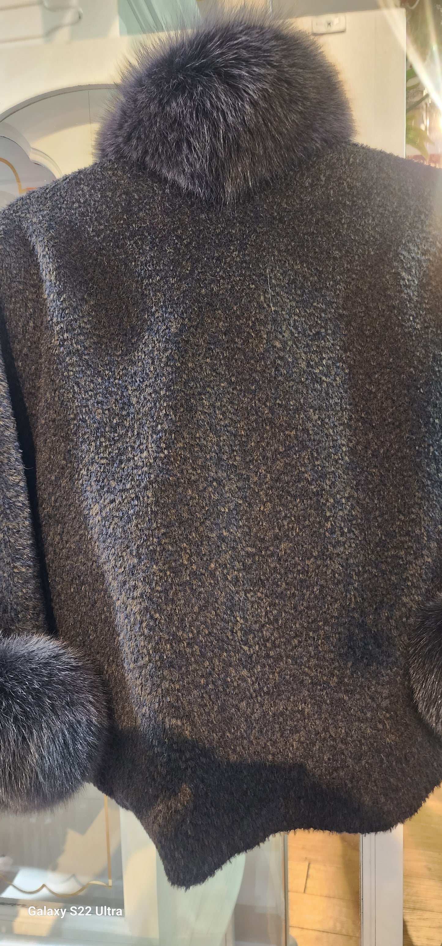 Coat Cape jacket short alpaca with fox