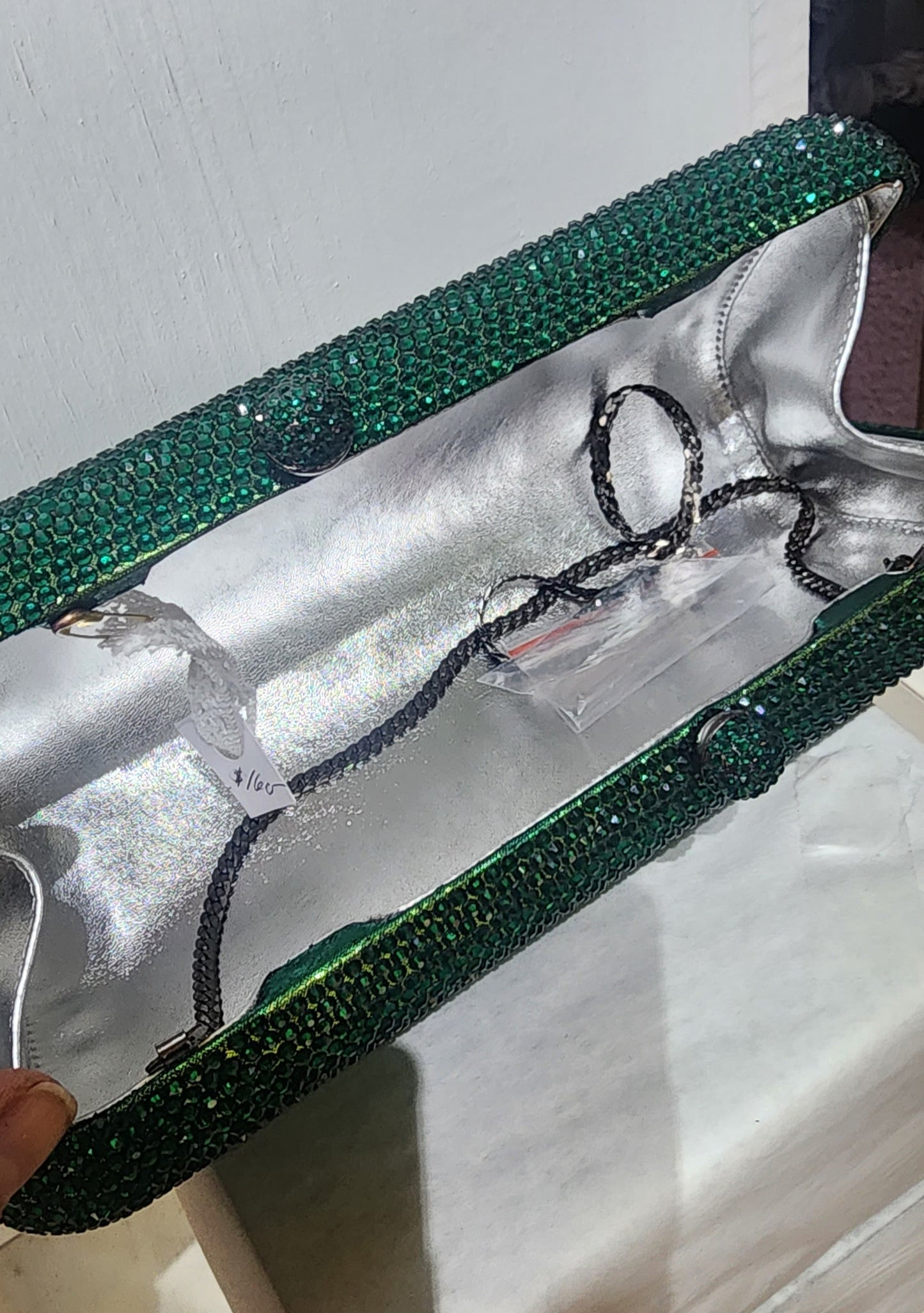 Bag  Evening green crystal clutch